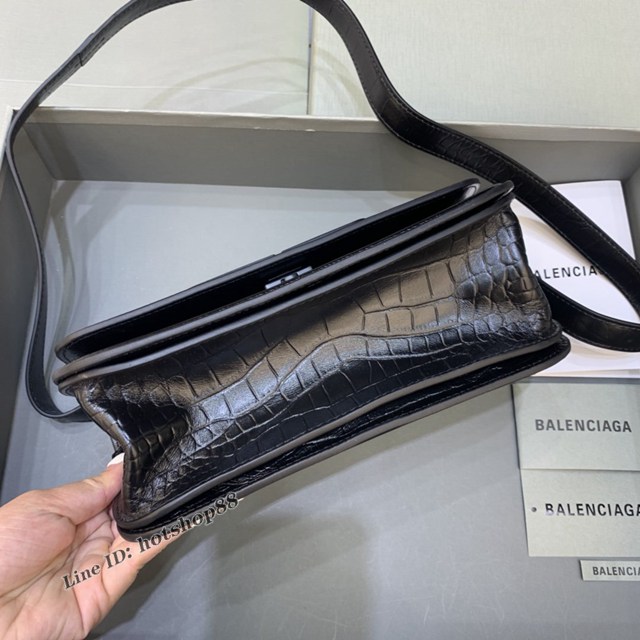 Balenciaga專櫃爆款大號鱷魚黑色黑扣肩背包 巴黎世家新款Gossip bag斜挎包 fyj1295